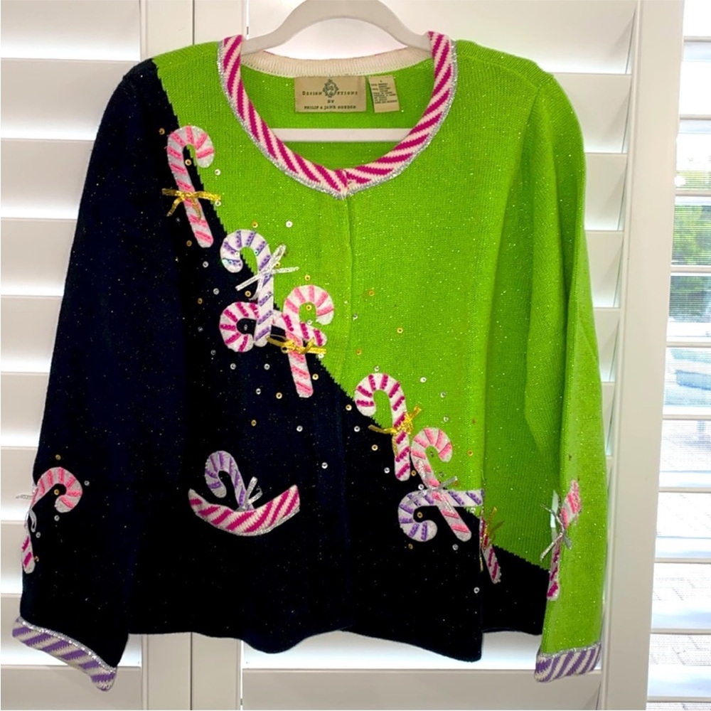 Design options by Philip & Jane Gordon. Christmas sweater large candy canes